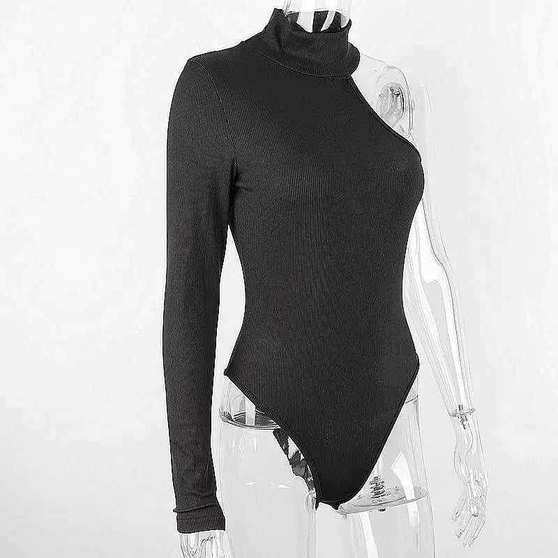 WhereMery French Women's Sexy Off Shoulder Small High neck Long Sleeve Jumpsuit Spring Hot Girl Slimming Irregular Chic T-shirts
