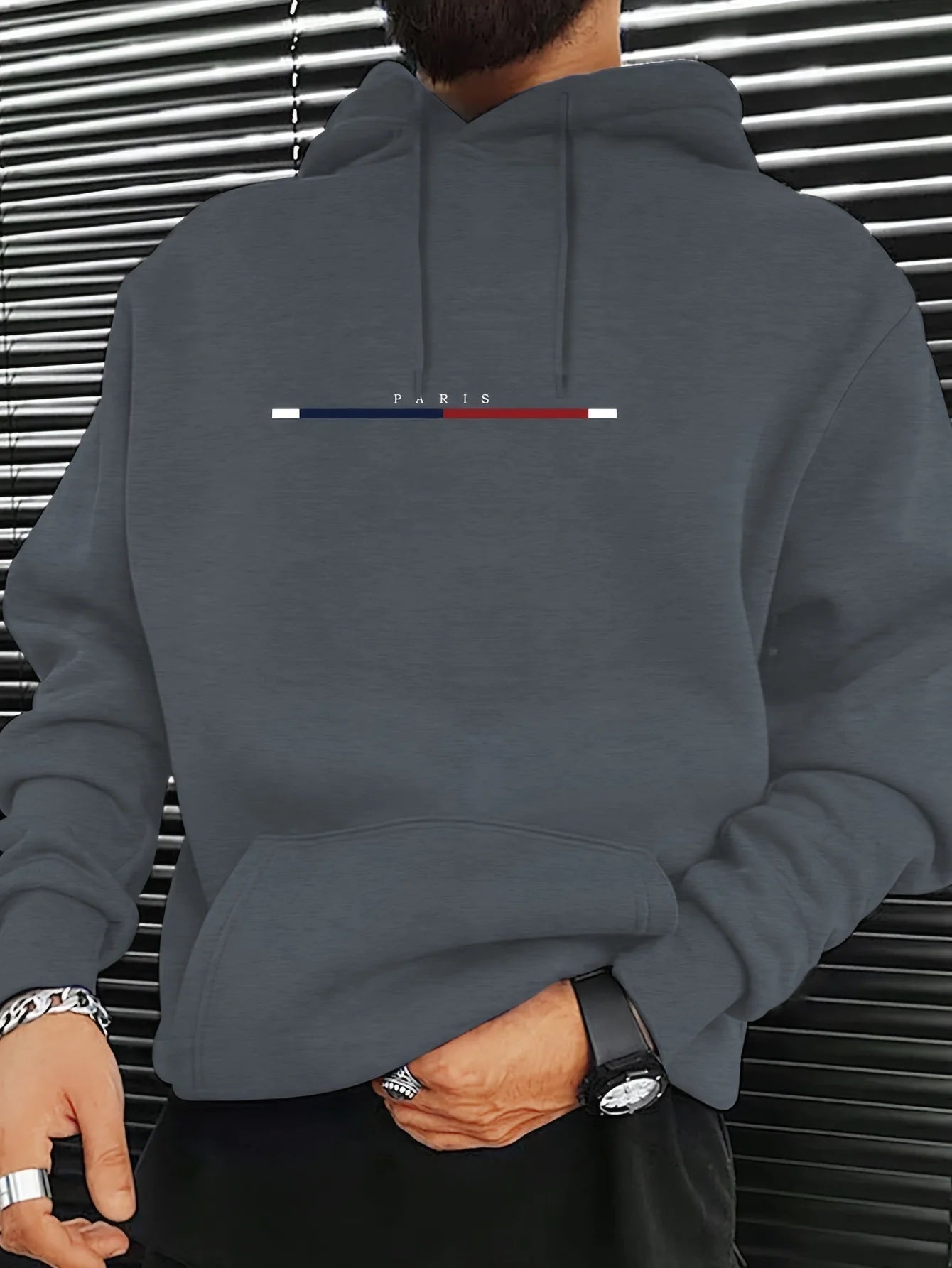 Herren Herbst und Winter lässige Mode lose Paris Muster gedruckt langärmelige Kapuzenpullover warmer Pullover