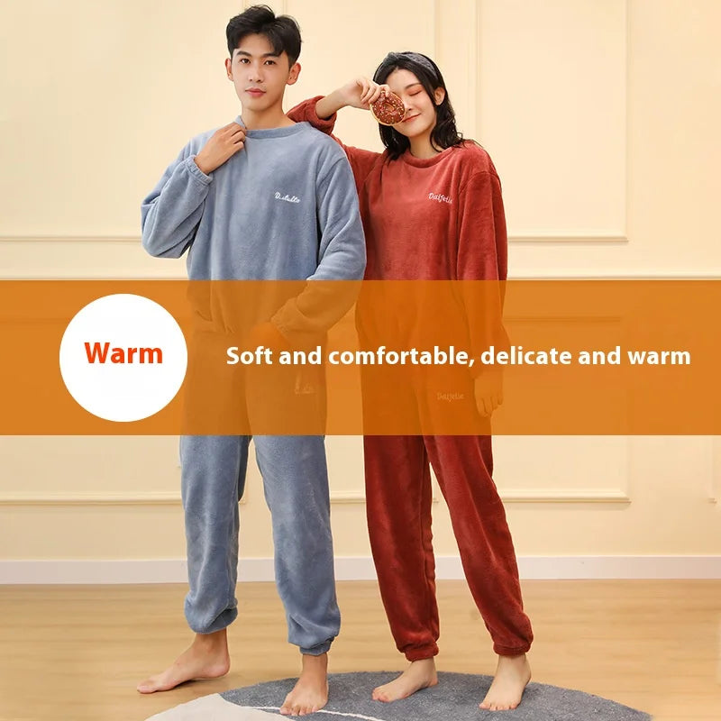 Verdickte Warme Männer Korallen Samt Pyjamas Herbst Winter Homewear Lange Ärmeln Lange Hosen Solide Weiche Nachtwäsche 2 Teile/satz Paar