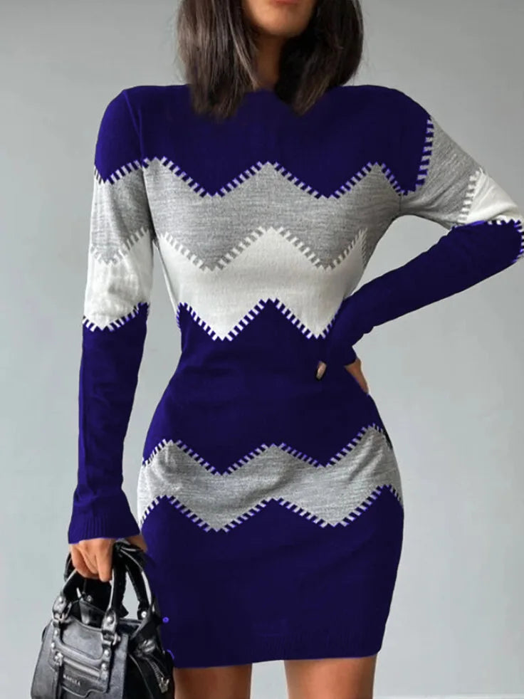 Herbst Winter Frauen Mode Druck Dünnes Kleid 2024 Weibliche Lange-hülse O-ansatz Elegante Bodycon Paket Hüften Mini Kleider Vestidos