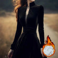 OCEANLOVE Herbst Winter Kleider für Frauen Hepburn Stil Vintage Solid Black Vestidos Mujer Stehkragen Elegante Lange Kleid