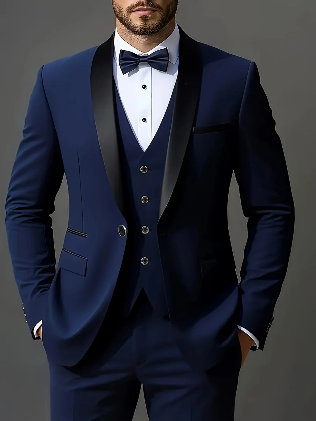 Formelles Anzugset für Herren, Business-Casual, Slim-Fit-Smoking für Hochzeit, langärmliges Revers mit Kerbe, Bräutigam