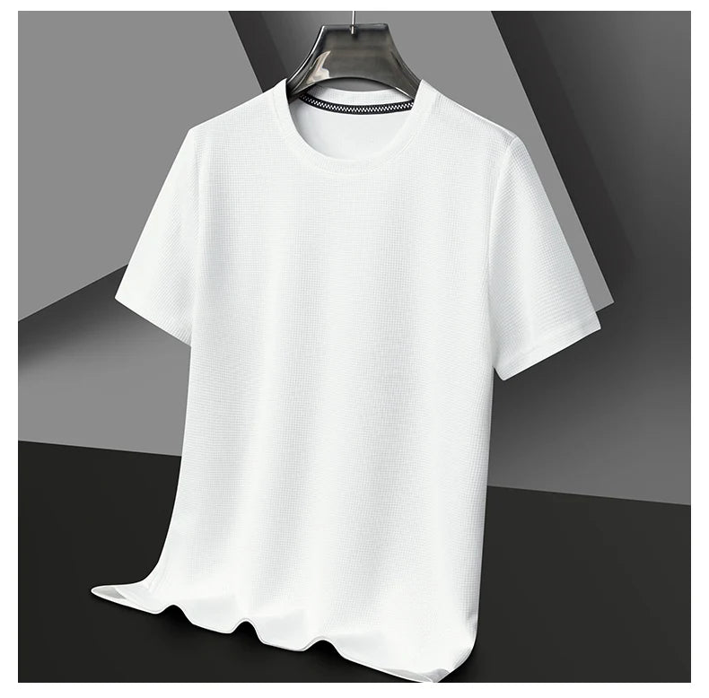 Kurzarm-PoloshirtKurzarm Waffle Solid Polot Fashion Splicing Herren-Rundhals-Top aus Baumwolle mit kurzen Ärmeln für den täglichen Gebrauch