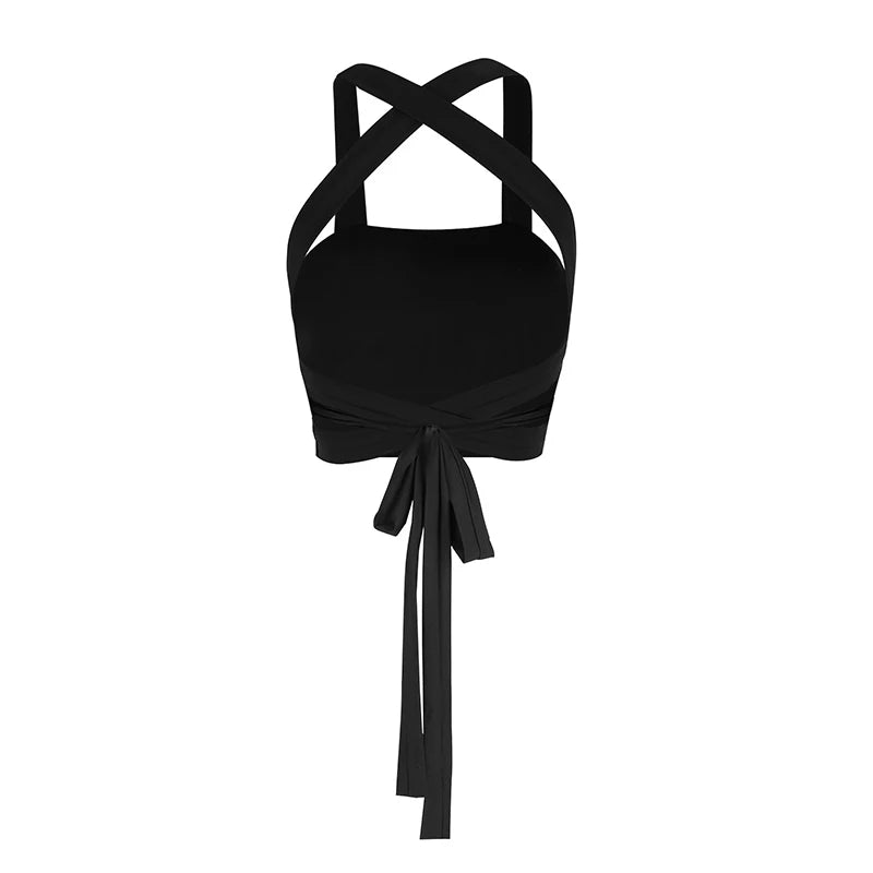 Sommer Damen Neues Schwarzes Sexy Westen-Top Modische Streetwear Bandage Tanktop Sexy Vielseitiges Ausgeschnittenes Top Ärmellose Kleidung