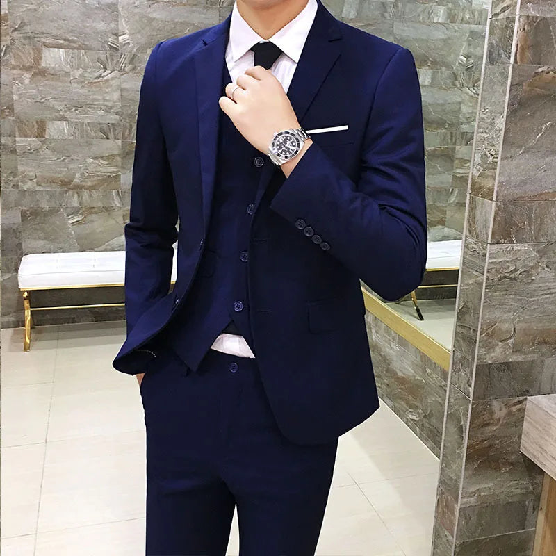 Frühling Herbst Neue Mode Für Männer Einfarbig Dünne Anzug Sets Casual Trendy Business 3 Stück Sets Blazer Weste Hosen männlichen