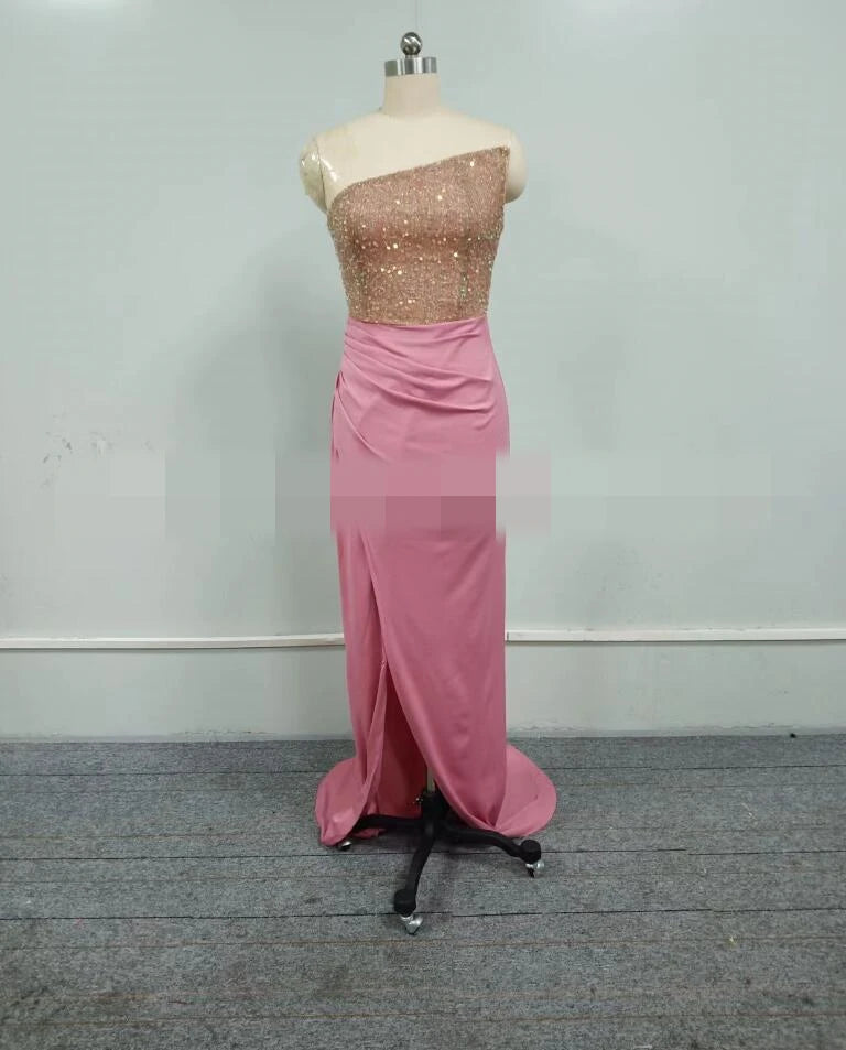 Frühjahr/Sommer Neue Pailletten Ärmellose Mode Eingewickelt Brust Einfarbig Split Slim Fit Kleid Für Frauen, 7 Farben