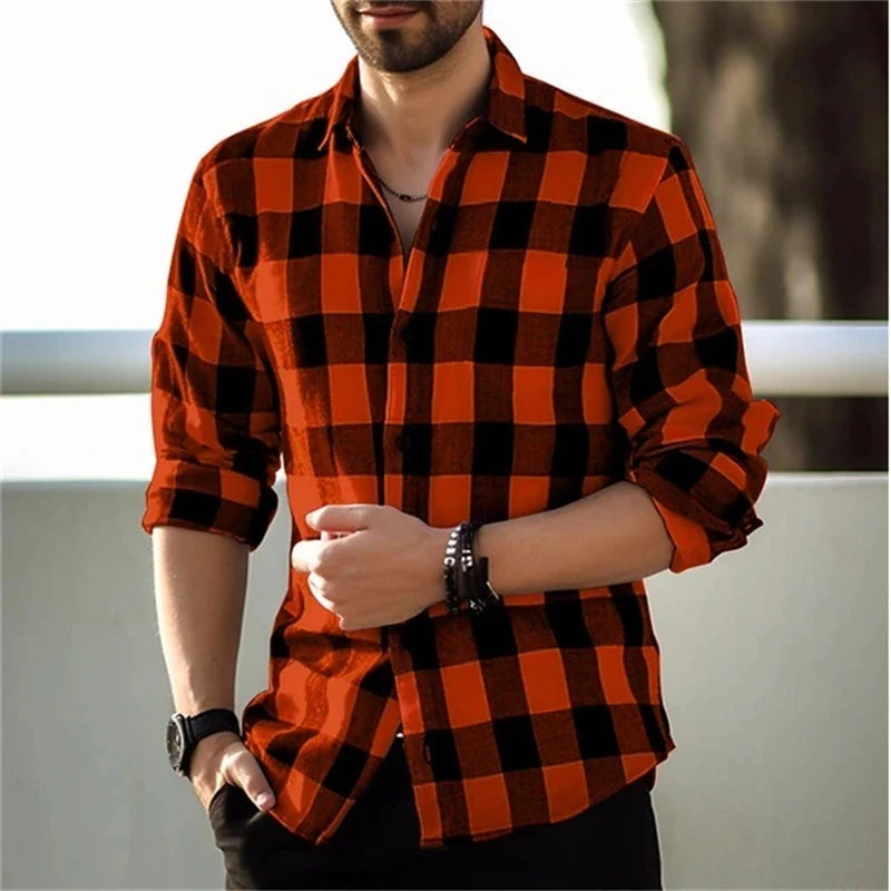 2024 neue Polo Kragen 3D Gedruckt Casual Slim Fit Langarm Karierten Digital Gedruckt Hemd männer Hemd Bequeme Stoff