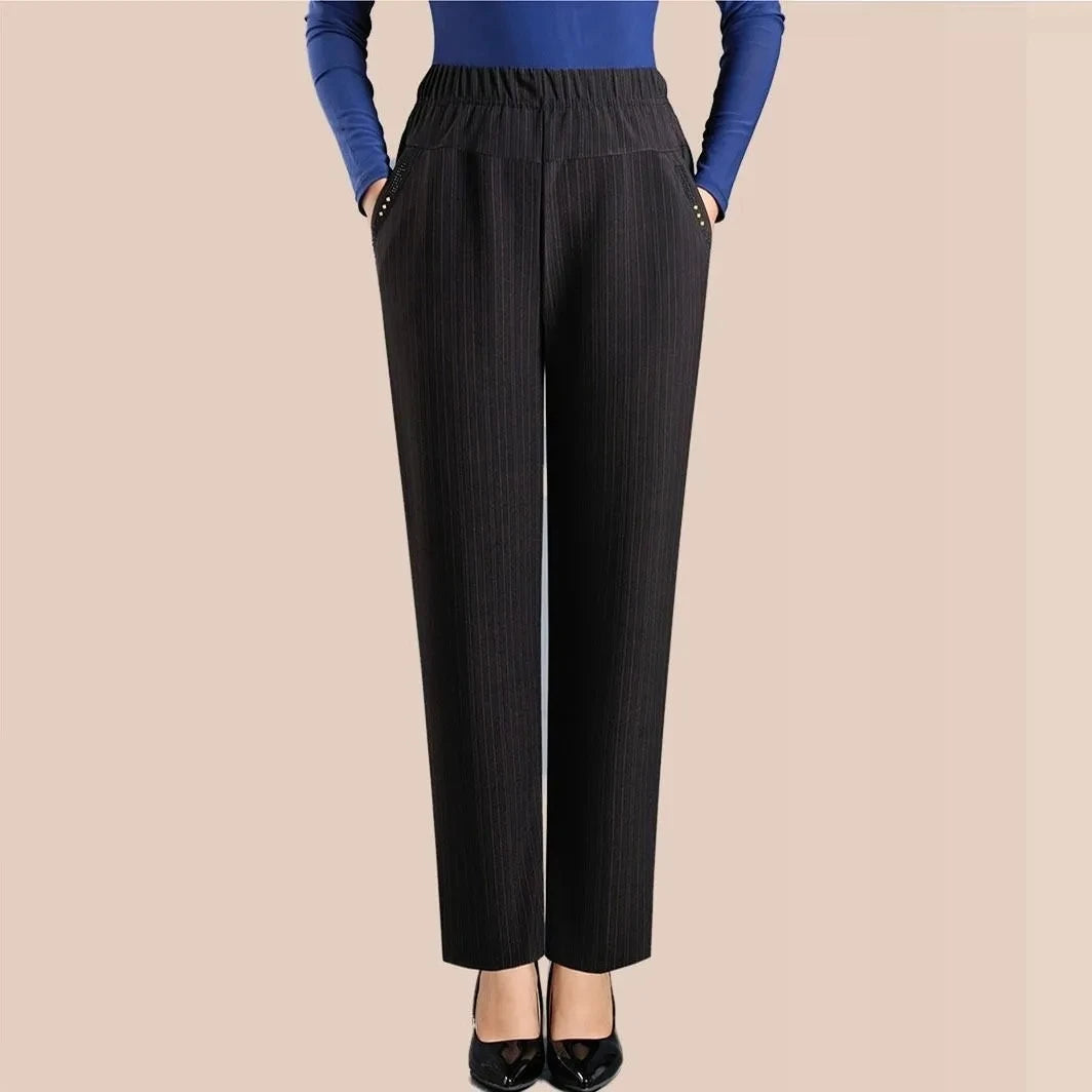 Autumn Winter Women Pants New Elastic High Waist Straight Pants Middle Elderly Mom Casual Pants Oversize XL- 9XL Female Trousers