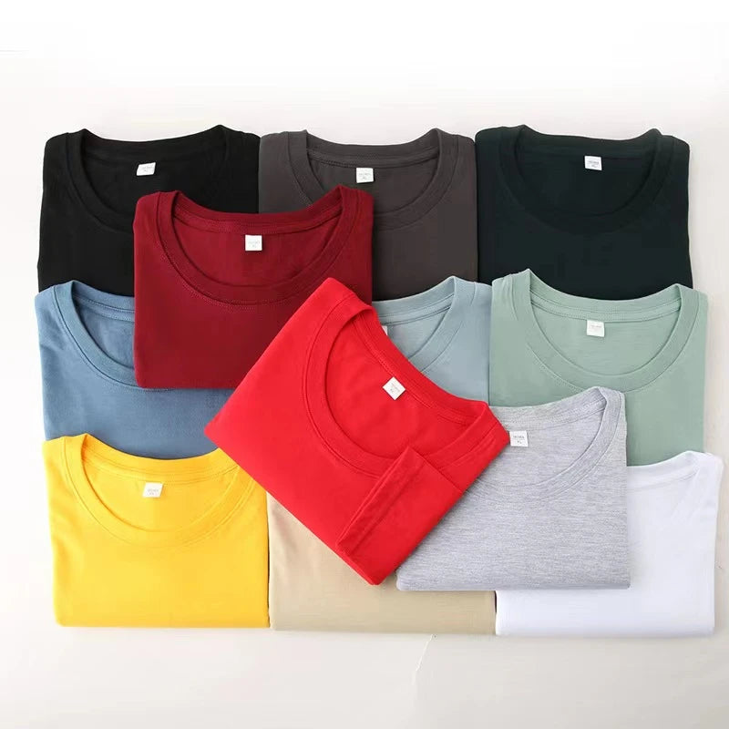 Herren-T-Shirt, einfarbig, Rundhalsausschnitt, Baumwolle, langärmelig, Sommer, bequem
