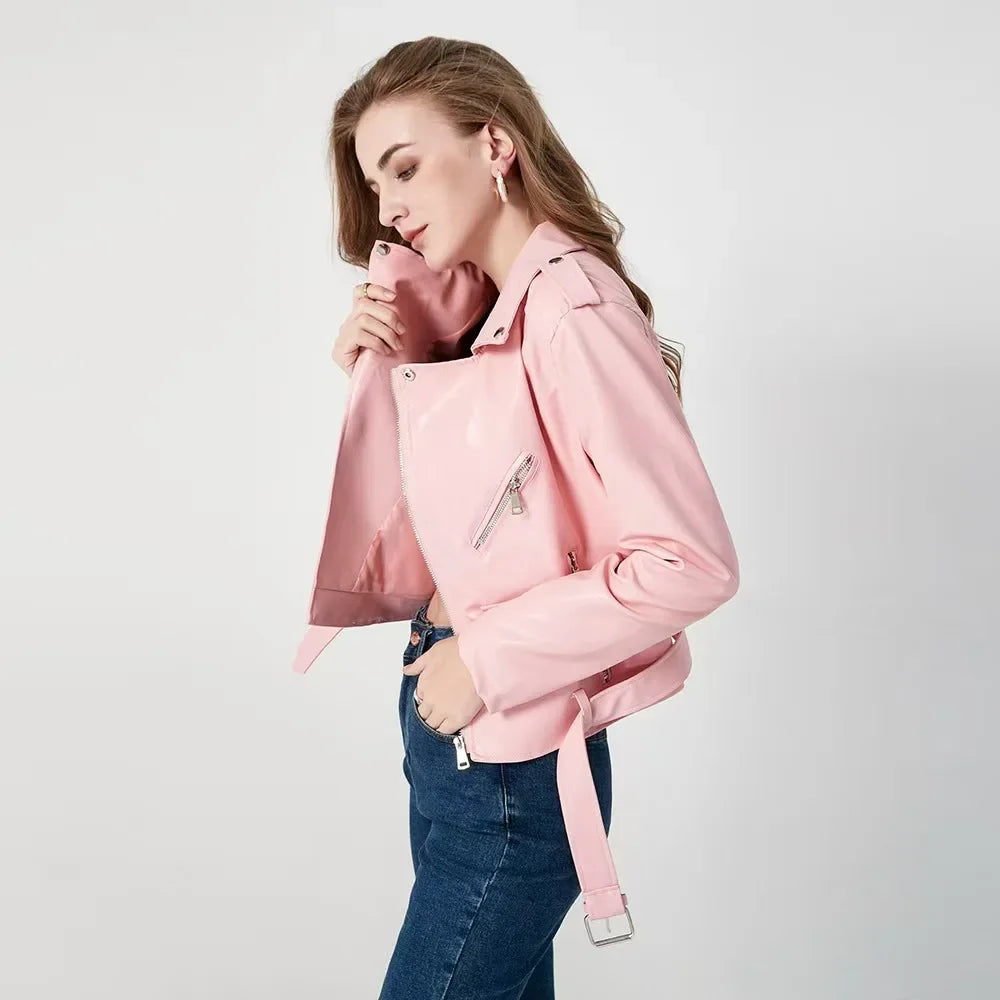 Damen-PU-Lederjacke, schmale Passform, Motorrad, gewaschener Reißverschluss, Oberteil, Herbst-Winter, modische Oberbekleidung, lässiger Stil, volle Ärmel