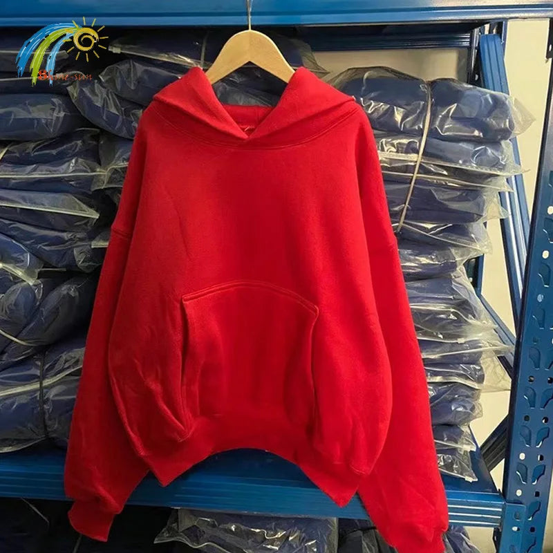 Autumn Winter High Street Oversized Kanye West Hoodie Men Women 1:1 Solid Color Black Brown Red Blue Pullover Streetwear Hooded