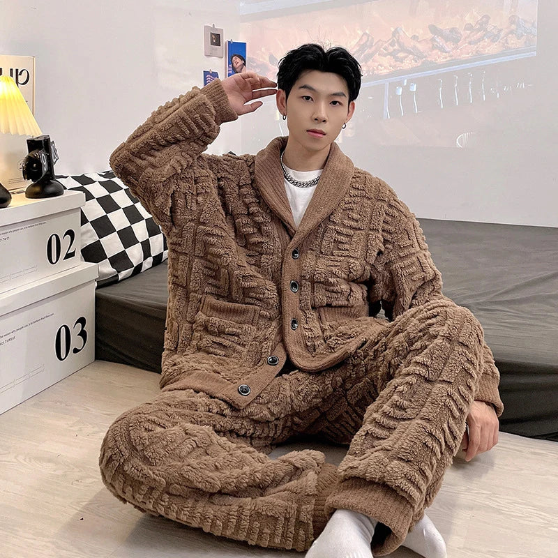 Neueste männer Winter Verdicken Warme Flanell Pyjamas Sets Männlichen Langarm Plus Größe Pyjamas Nachtwäsche Homewear Casual