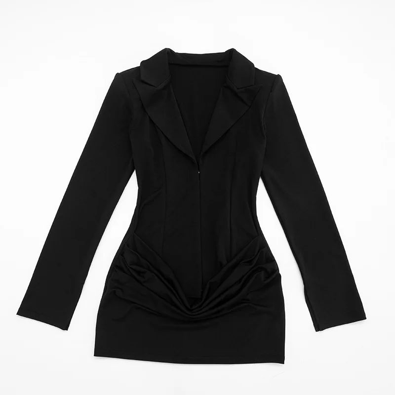 2023 neue Herbst Winter Mini Kleider Mode Frauen Langarm Tiefem V-ausschnitt Sexy Geraffte Bodycon Abend Party Club Blazer Vestidos