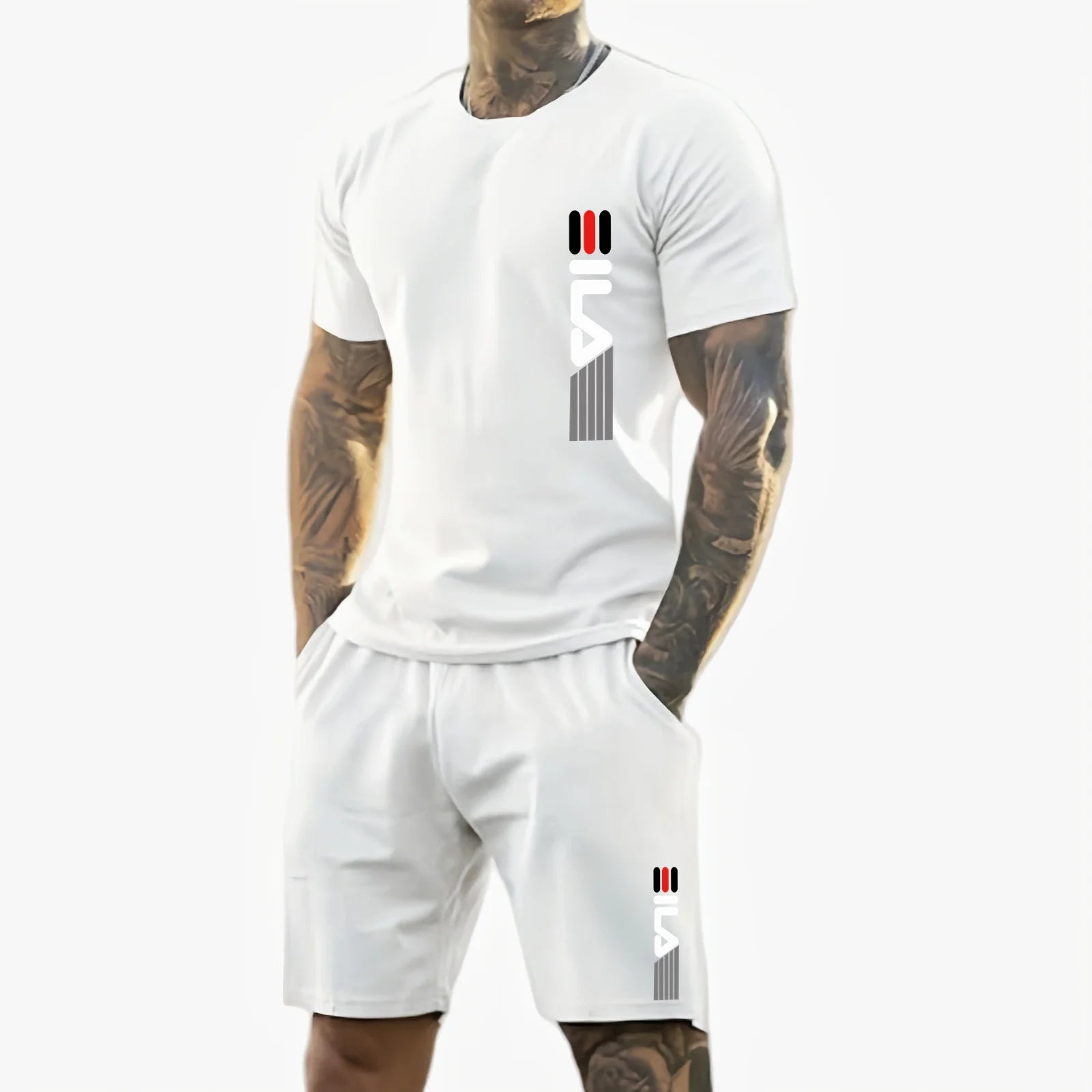 Männer 2025, Sommer, neuer lässiger Sportanzug, modisches, atmungsaktives Outdoor-Herren-Kurzarm-T-Shirt + Trainingsshorts, zweiteiliges Set