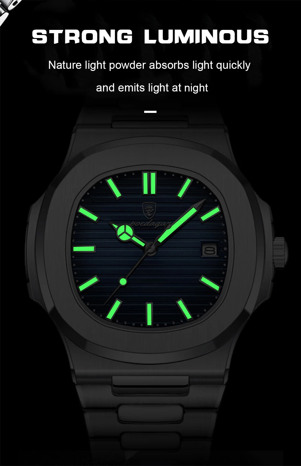 POEDAGAR Luxus Casual Uhr Top Marke Fashion Square Zifferblatt Edelstahl Kalender Leuchtende Wasserdichte Männer Uhr Männliche Uhr + Box