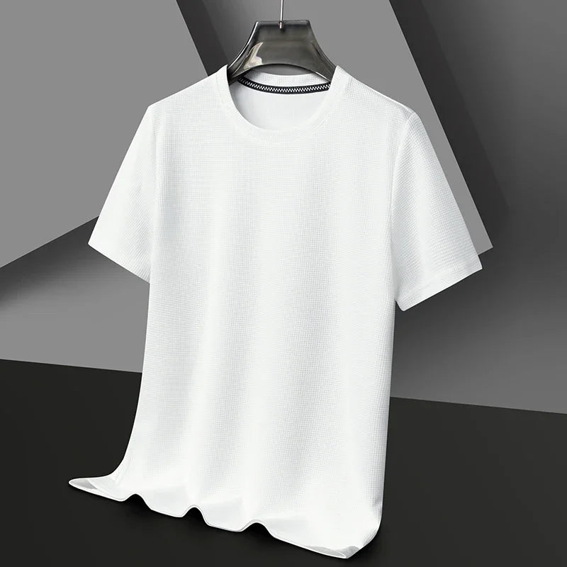 Kurzarm-PoloshirtKurzarm Waffle Solid Polot Fashion Splicing Herren-Rundhals-Top aus Baumwolle mit kurzen Ärmeln für den täglichen Gebrauch