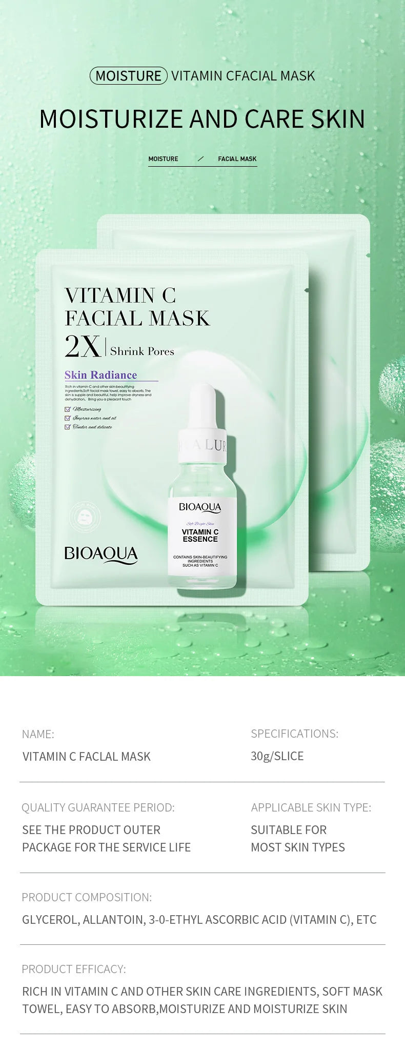 20 Stück BIOAQUA Centella Kollagen Gesichtsmaske Feuchtigkeitsspendende erfrischende Blattmasken Hyaluronsäure Gesichtsmaske Hautpflegeprodukte