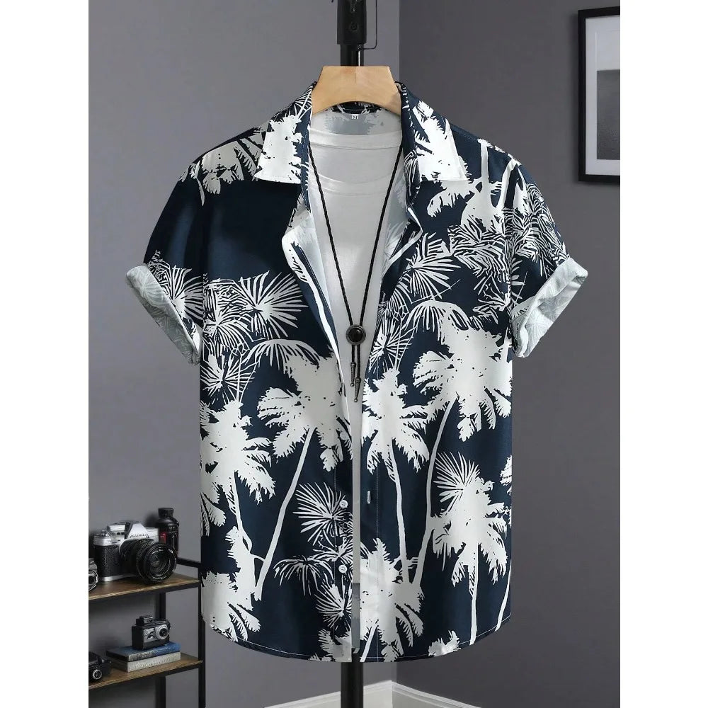 Hawaiihemd für Herren, bedruckt, lässig, dünn, Strand, schlank, modisches Hemd, hochwertig, luxuriös, schwarz, gesellschaftlich, Vintage, lustig, übergroße Kleidung