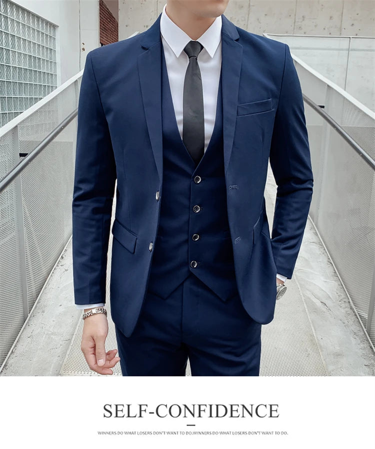 Herren-Slim-Fit-Dreiteiler im koreanischen Stil für Business, professionelle formelle Kleidung, Trauzeuge, Bräutigam, Hochzeit, koreanischer Stil, kleiner Sui