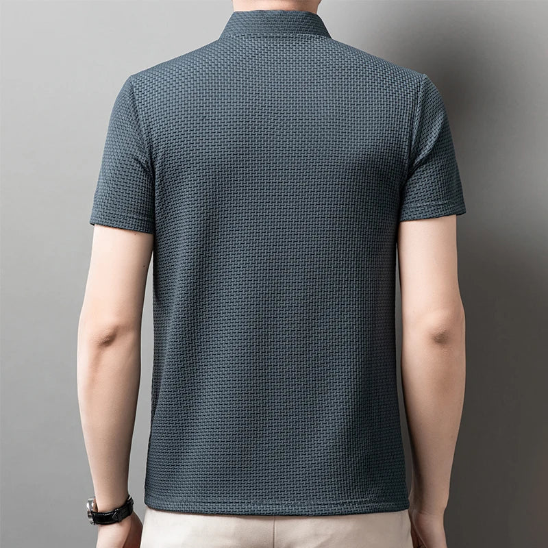 Neue männer Business Casual Kurzarm Knochen Blume Einfarbig POLO-Shirt Mode Atmungsaktive Komfortable Sommer Vielseitig Top