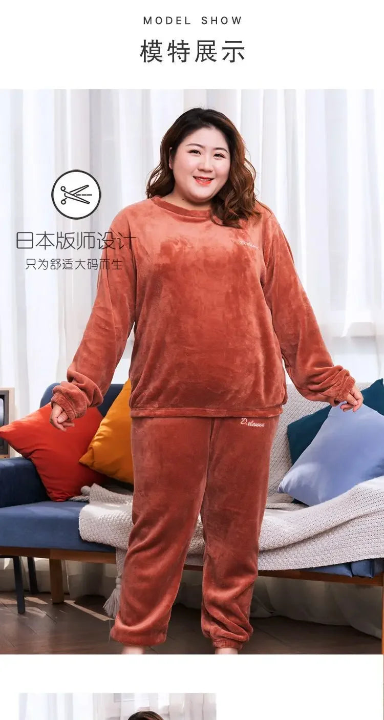 Winter pyjamas Korallen vlies warme Pyjamas Set dicke Langarm große Größe 85kg außerhalb Pyjamas elastische Taille Hosen Pyjama Set