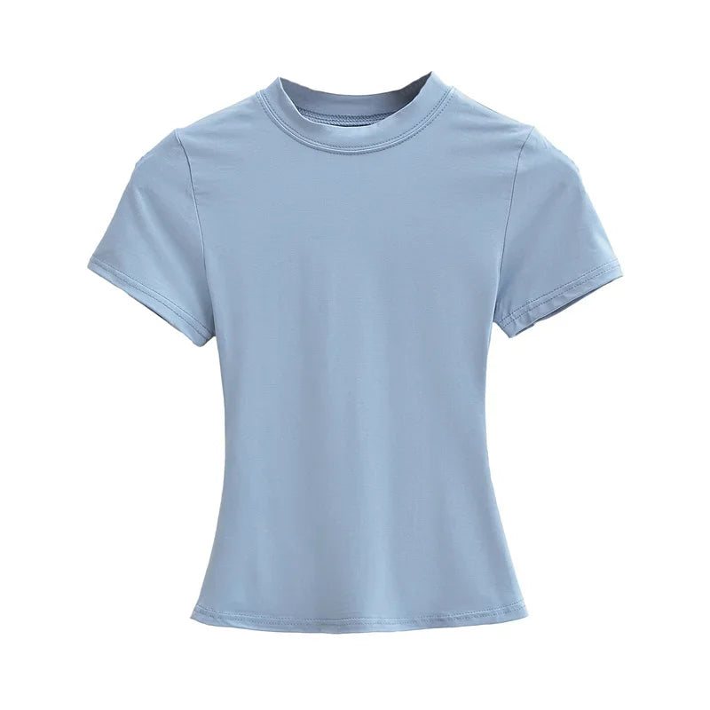 2025, neues, hochwertiges, lässiges T-Shirt, sexy, schlanke, kurze Ärmel, Modetrend, solide Damenbekleidung, Y2K-Tops