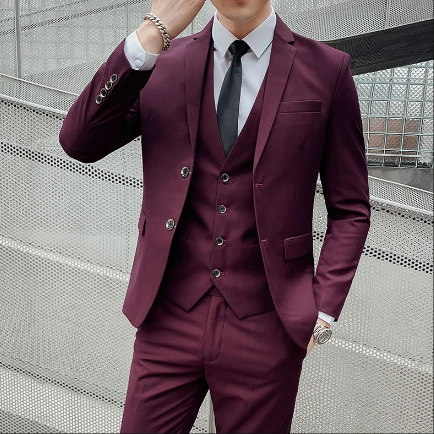 Herren-Slim-Fit-Dreiteiler im koreanischen Stil für Business, professionelle formelle Kleidung, Trauzeuge, Bräutigam, Hochzeit, koreanischer Stil, kleiner Sui