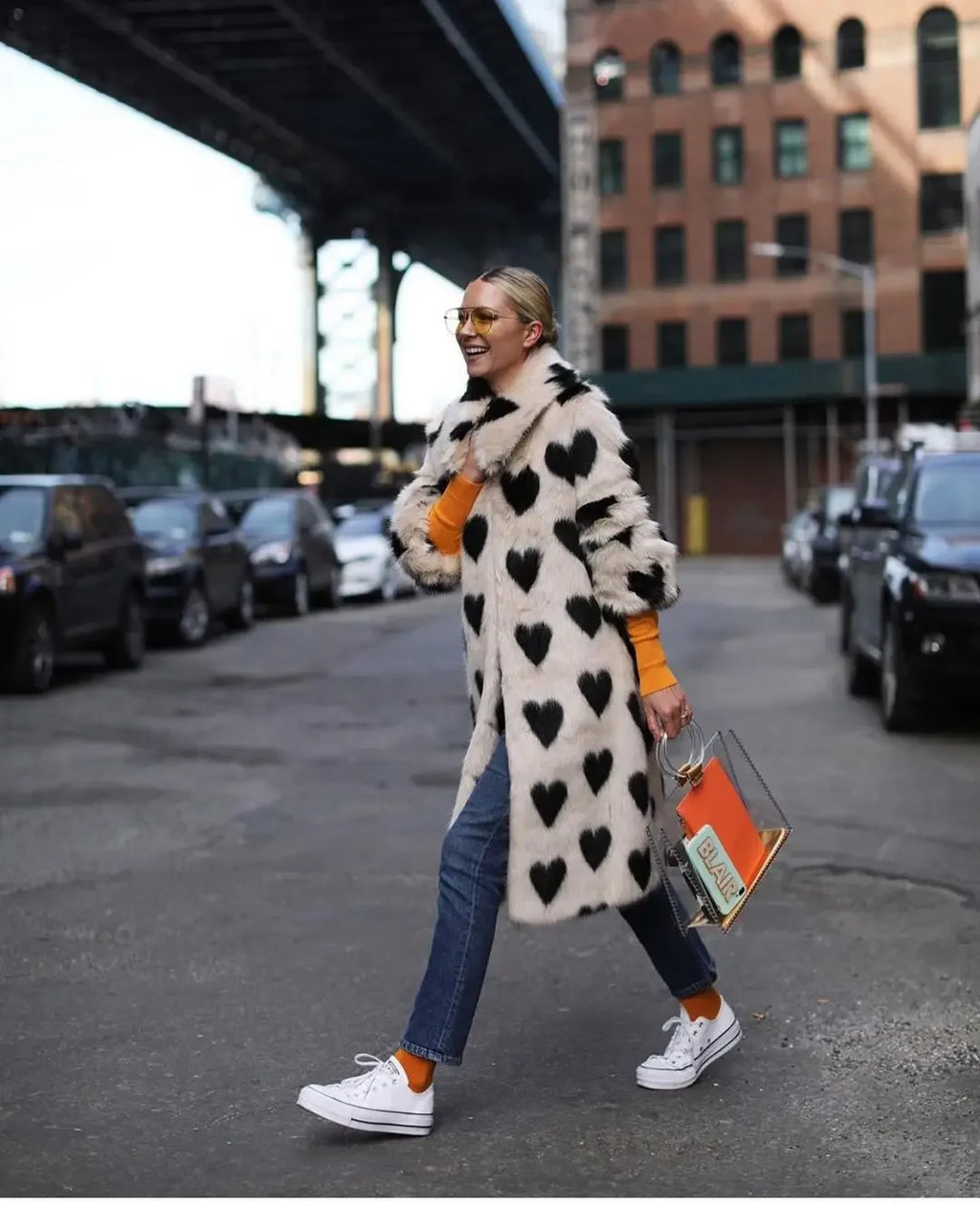 Winter Fashion Week Mode Lange Liebe Herz Muster Hohe Qualität Faux Fuchs Pelzmantel Frauen Jacke