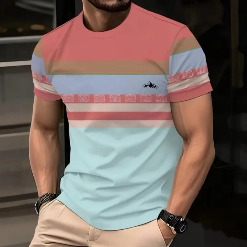 3D Gedruckt Geometrische Spleißen T Shirt Für Männer Bunte Streifen Muster T-Shirts Sommer Casual Oansatz Tees Lose Kurzen Ärmeln