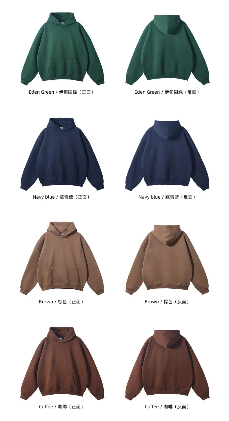Winter Solid Color Hoodie Hip Hop Plush Hooded Sweatshirts Oversized Pullover Harajuku Custom Casual Hoodies Tracksuit Men Women