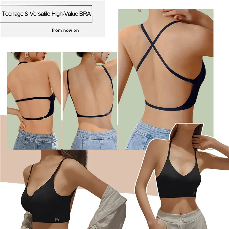 2024 Unsichtbarer Push-Up-BH, rückenfrei, sexy Damen-BHs, Low-Cut-Büstenhalter mit tiefem Ausschnitt, offener Rücken, Hochzeitsunterwäsche, nahtlose Dessous