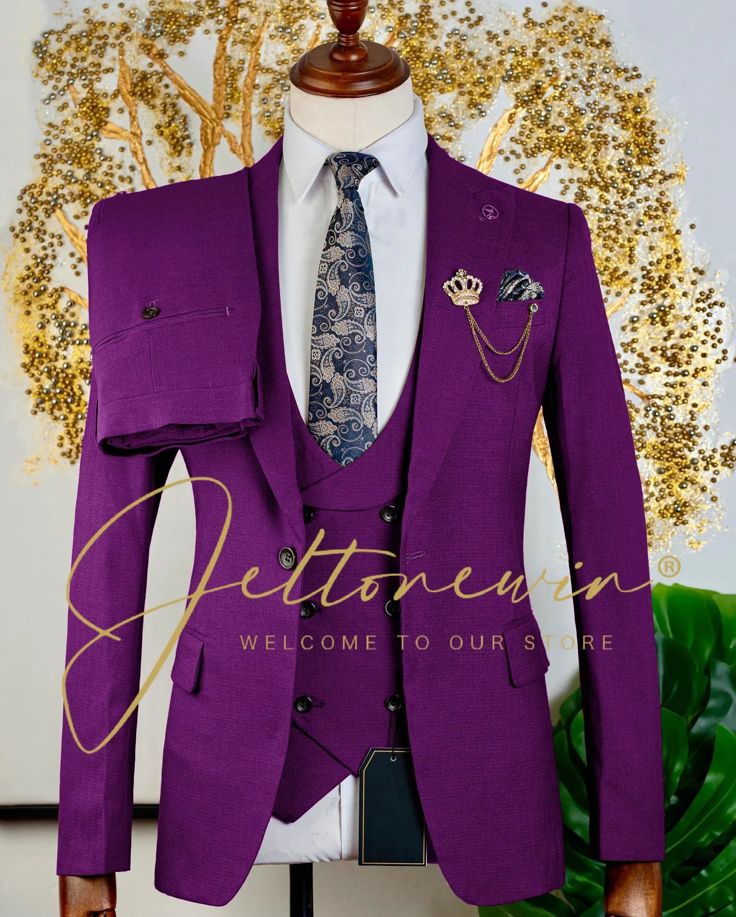 Brauner dreiteiliger Herrenanzug mit Weste und Hose, schmale Passform, formelle Kleidung für Hochzeit, Trauzeugen, Party, Business-Anlass