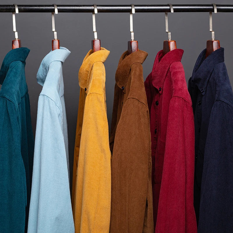 Neue Herrenhemden aus reiner Baumwoll-Cord, modisch, Business-Casual, bequem, extra Größe, einfarbig, langärmelig, Herrenbekleidung