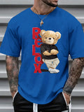 Men's Summer 100% Cotton Fashionable Casual Loose Large Size Letter Bear Printed Sports Round Neck Short Sleeve T-shirt Top