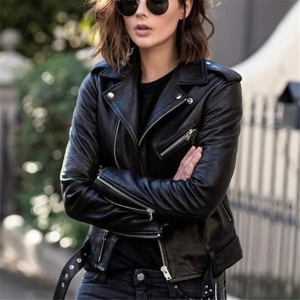 Spring Autumn plus Size Women's Short Biker Style PU Leather Jacket Slim Fit Winter Coat Female Fashion Outerwear Coat