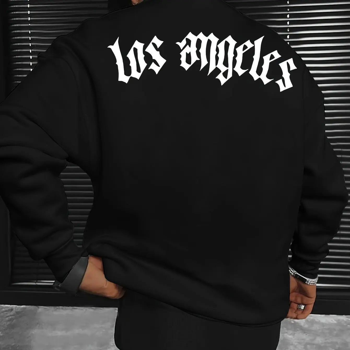 Men's autumn and winter fashionable casual loose Los Angeles letter print fleece pullover long sleeved round neck sweatshirt