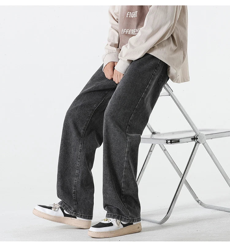 Jeans für Herren im Frühjahr und Sommer 2022, neuer Stil, Trend, gerade, vielseitige Freizeithose, lockere Hose mit weitem Bein