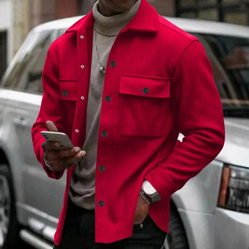 Winter European and American cross-border casual men's clothing fleece lapel European and American single-breasted slim jacket