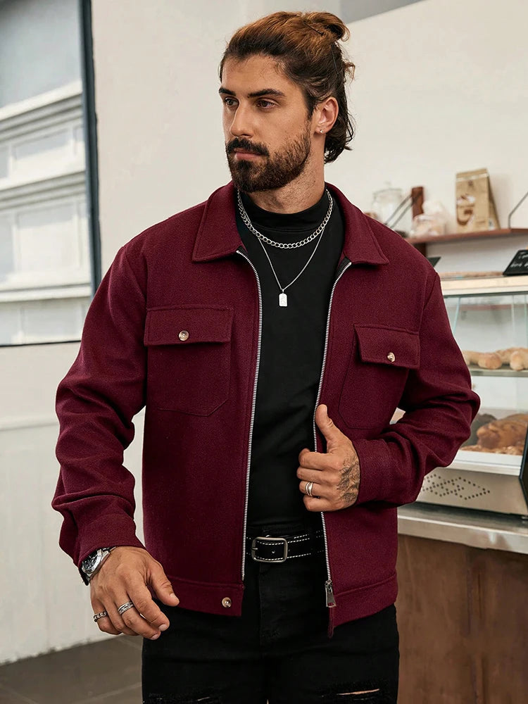 2025 herbst/Winter Neue Einfarbig männer Woll Mantel Fashion Zipper College Stil Jacke