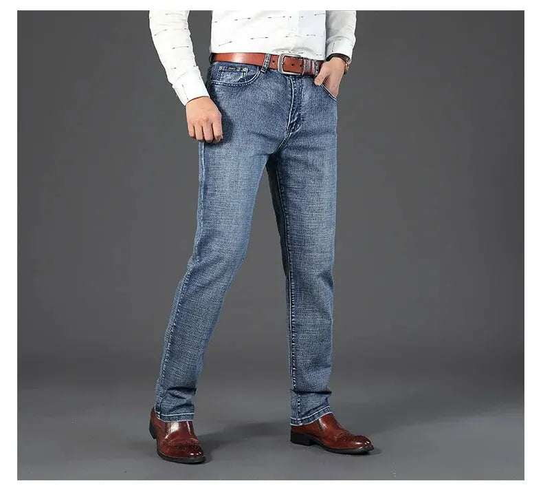 Wthinlee Neue Business-Jeans für Herren, lässig, gerade geschnitten, Stretch, modisch, klassisch, blau, schwarz, Arbeits-Denim-Hose, Herrenbekleidung