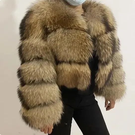 Frauen Gefälschte Waschbären Pelz Jacke Herbst Winter Faux Pelz Fuchs Mäntel Kurzen Mantel Jacken Pelzigen Oberbekleidung Elegante Dicke Warme Mäntel