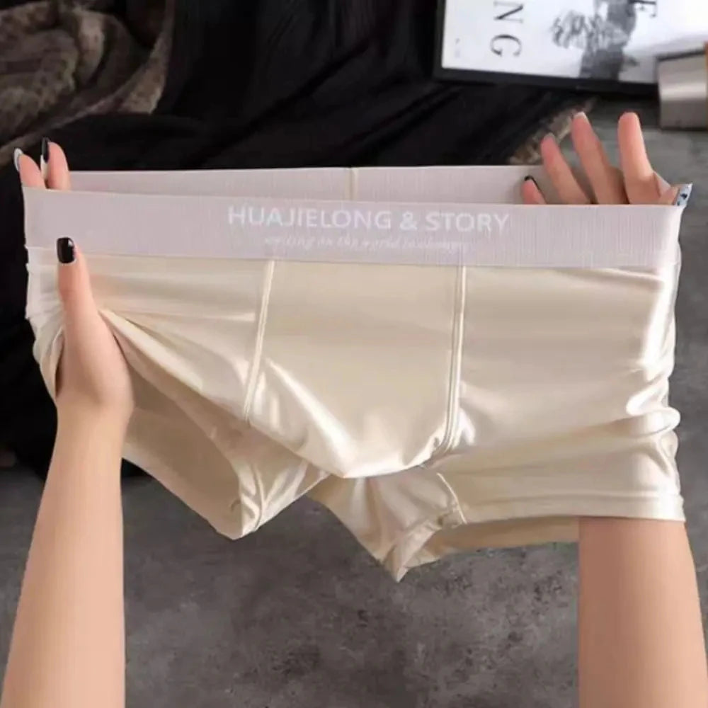 1/3Pcs Atmungsaktive Dünne Satin Seide Boxer Briefs Nahtlose Mittlere Taille Eis Seide Boxer Unterhose Glatte Unterwäsche für Männer Täglich