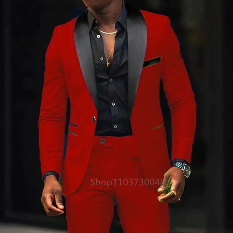 Lässige 2-teilige Herren-Hochzeitsanzüge, solide Slim-Fit, Schalkragen, Blazer, Hose, Designs, Party, Abschlussball, Anzüge, Trauzeuge, Business-Kleidung