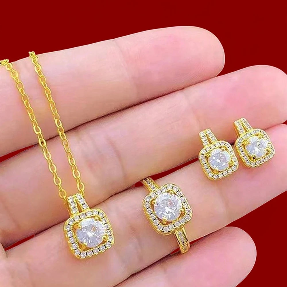 1-teiliges Luxus-Würfel-Schmuckset, elegantes Damen-Set mit Halskette, Ohrringen und Ringen, perfektes Geschenk zum Valentinstag, Weihnachtsgeschenk, Bi