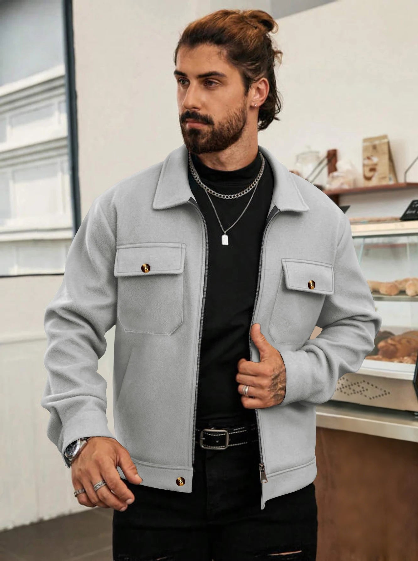 2025 herbst/Winter Neue Einfarbig männer Woll Mantel Fashion Zipper College Stil Jacke