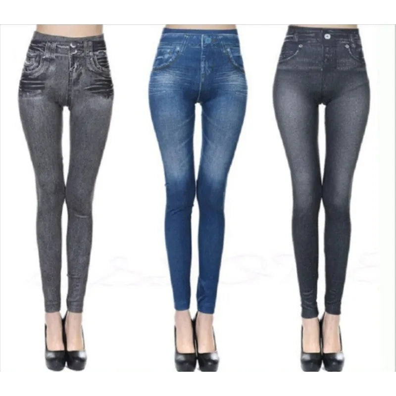 European American High Elasticity Denim Bedruckte Leggings Damen Hohe Taille Schlanke Leggings Gym Training Radfahren Mode Shorts