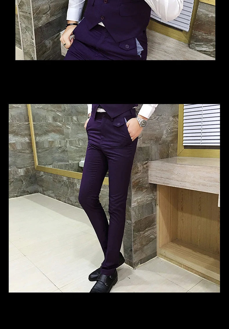 Frühling Herbst Neue Mode Für Männer Einfarbig Dünne Anzug Sets Casual Trendy Business 3 Stück Sets Blazer Weste Hosen männlichen