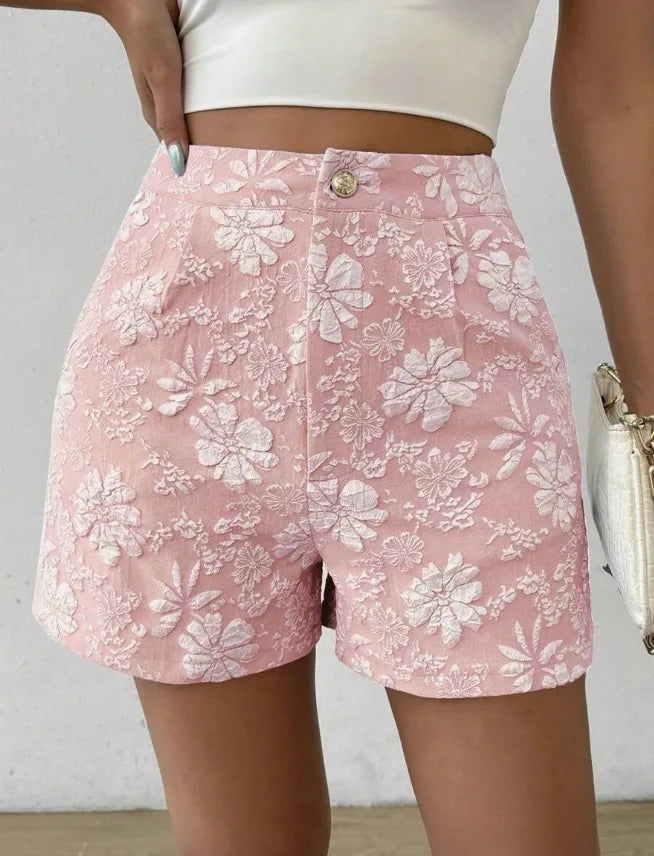 Damen Retro Jacquard High-Waist Straight Shorts – Atmungsaktive Sommer-Streetwear Hot Pants für Alltag und Urlaub