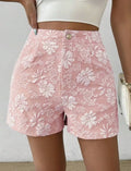 Damen Retro Jacquard High-Waist Straight Shorts – Atmungsaktive Sommer-Streetwear Hot Pants für Alltag und Urlaub