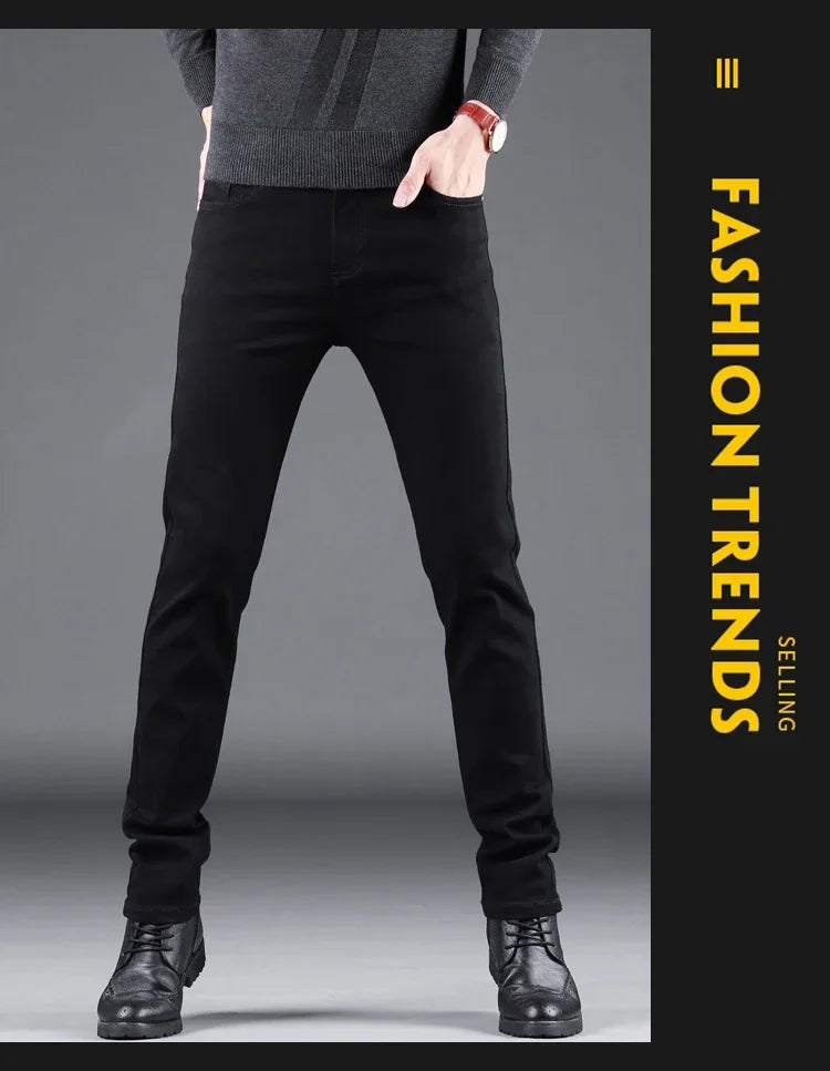 Frühling Herbst Neue männer Reine Schwarz Dünne Jeans Elastische Gerade Hosen Business-Mode Freizeit Koreanische Vintage Denim Hosen Männlich
